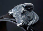 Bull head sterling silver belt buckle detail