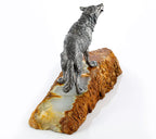 Luxury silver wolf statue collectible with stone base