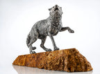 Wolf Silver Sculpture on Onyx