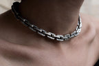 Bold unisex silver necklace with textured cable links