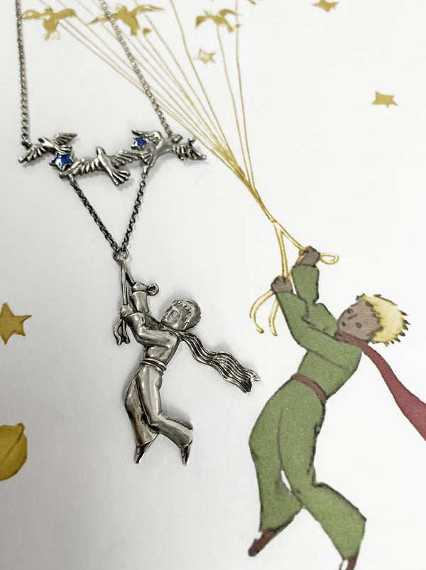 Handmade sterling silver storybook pendant with birds