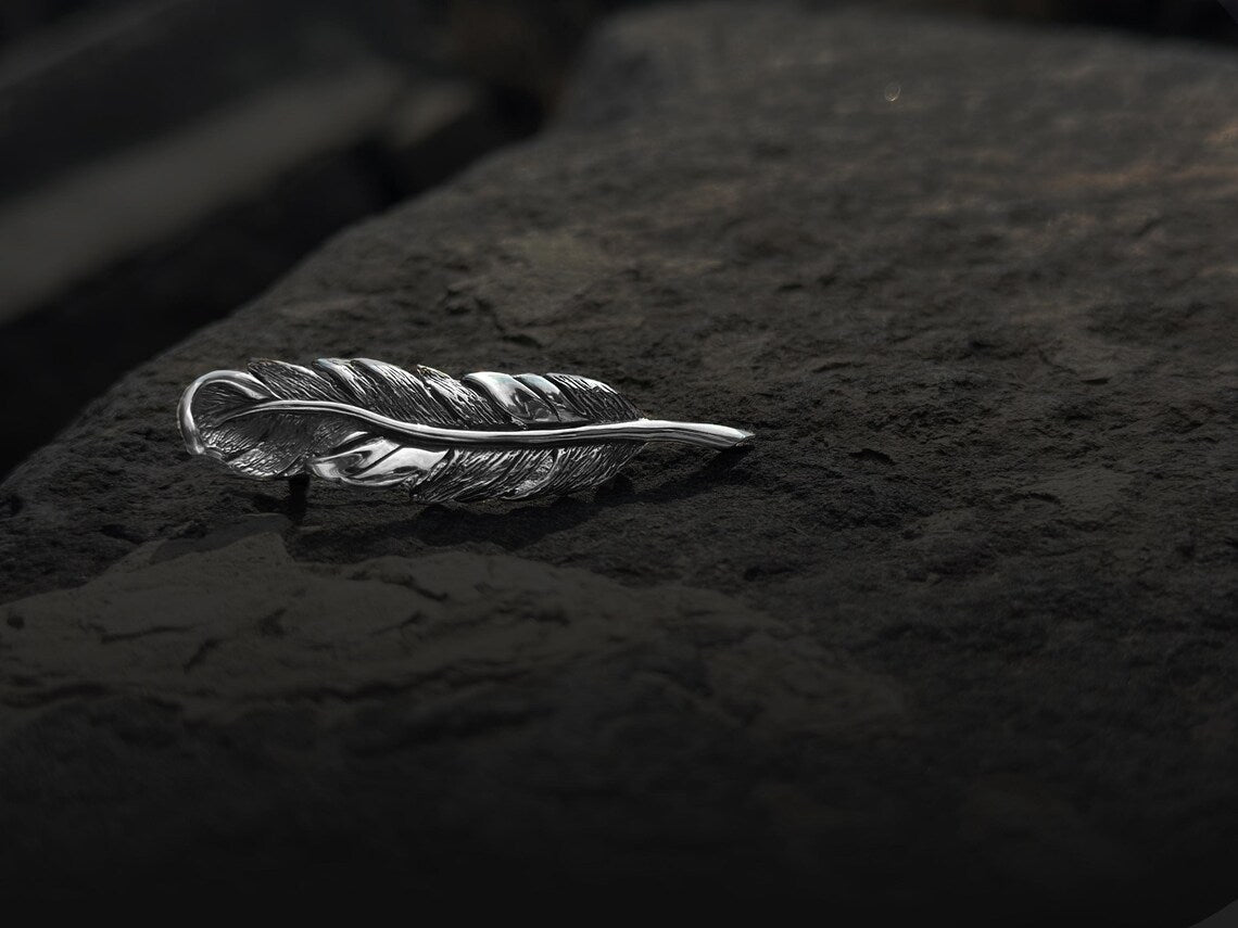 Sterling silver feather pin for jacket