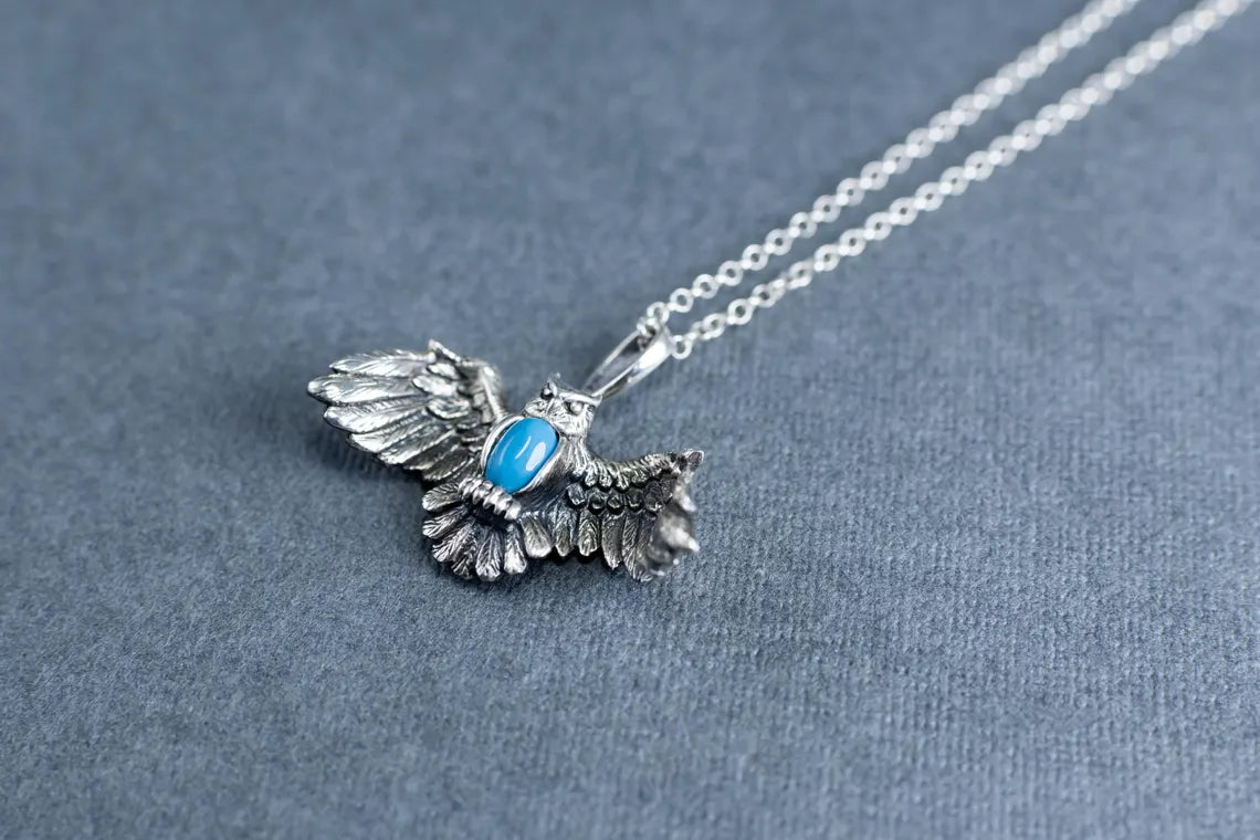 Nature inspired owl pendant in sterling silver