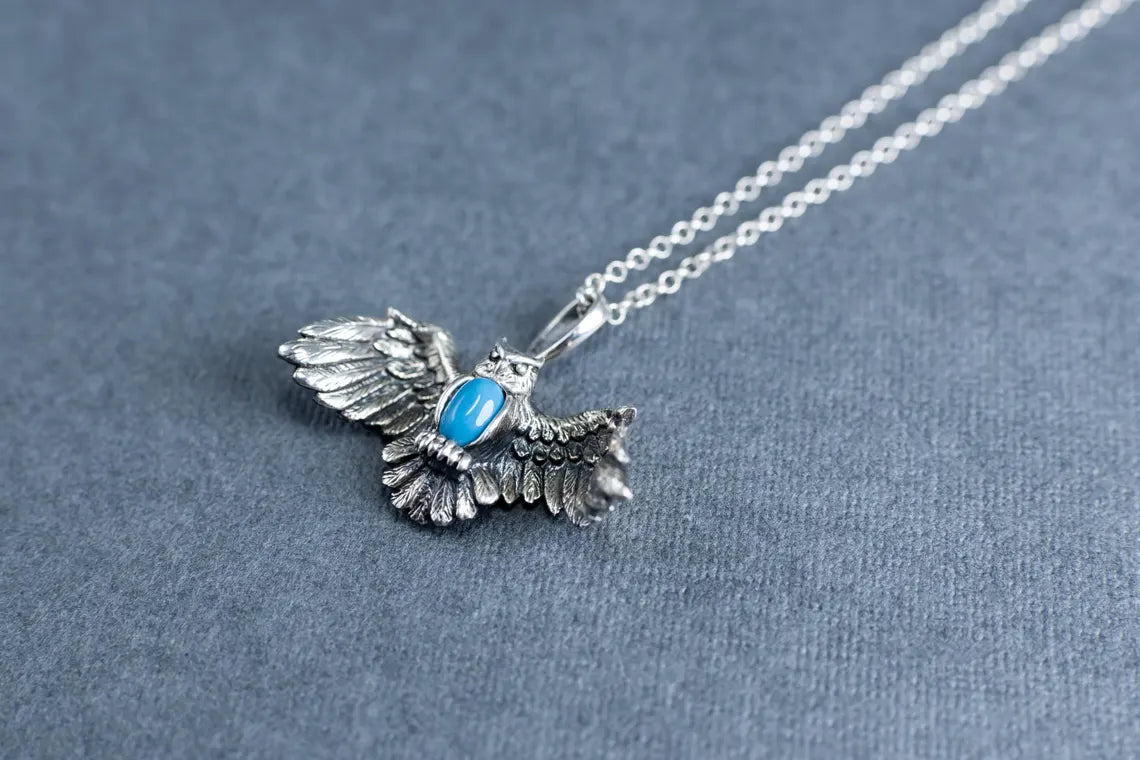 Owl necklace with turquoise stone