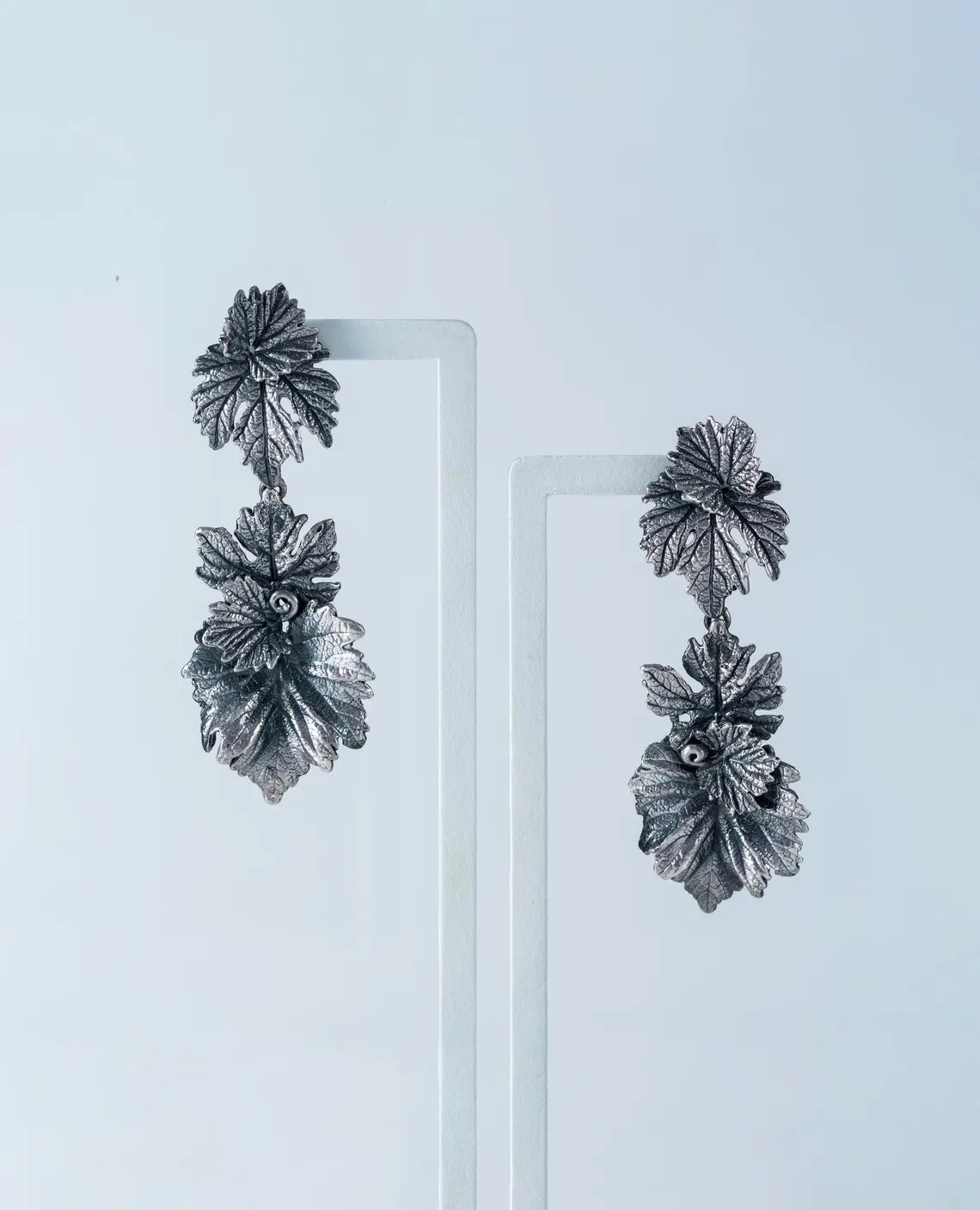 Oxidized sterling silver grape leaf necklace bracelet ring and earrings set