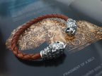 Braided leather silver bracelet