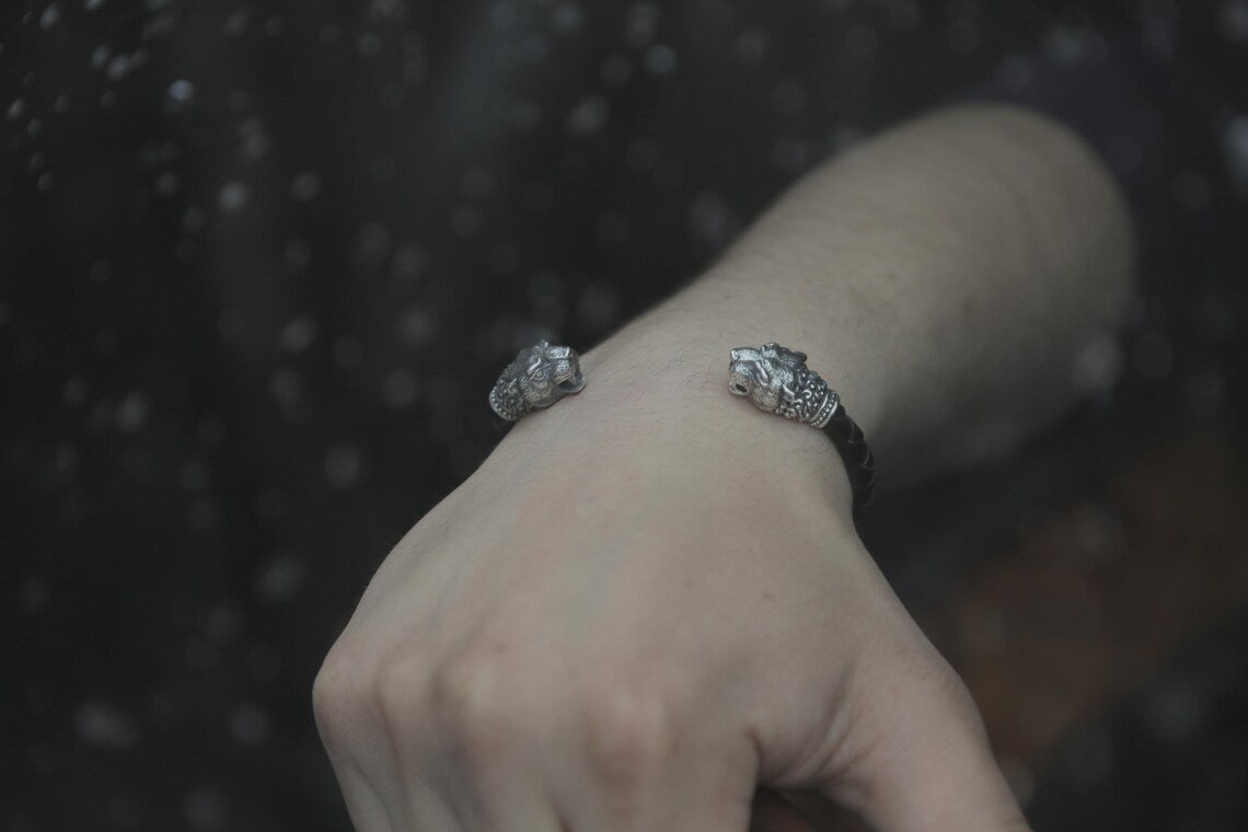 Sterling silver lion cuff
