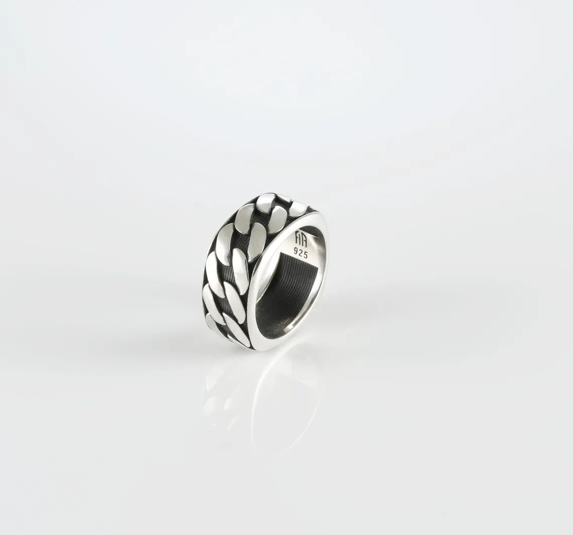 Mens sterling silver chain ring