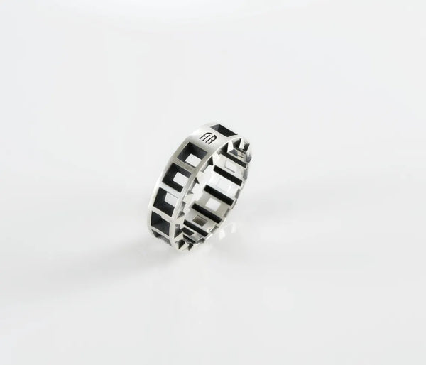 Handmade sterling silver geometric square band ring for men