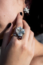 Red carnelian silver statement ring

