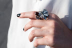 Adjustable botanical statement ring for women