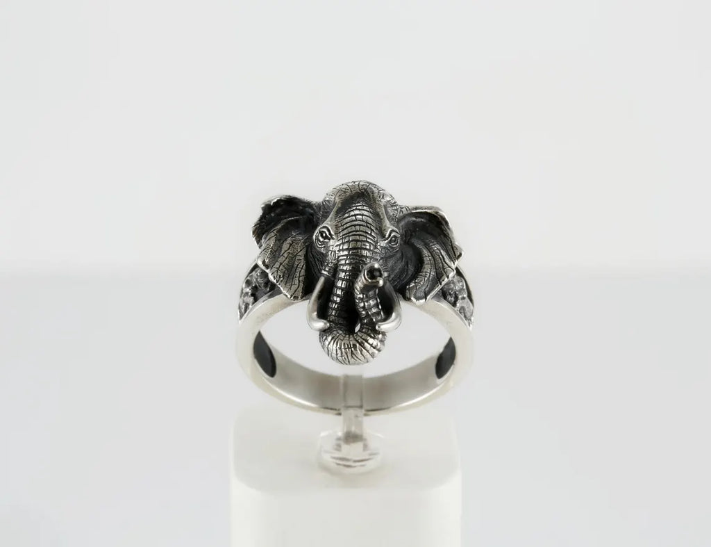 Sterling silver elephant head ring for men