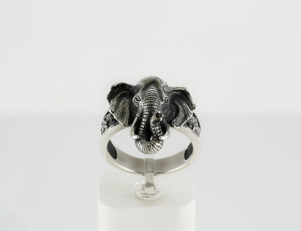 Sterling silver elephant head ring for men