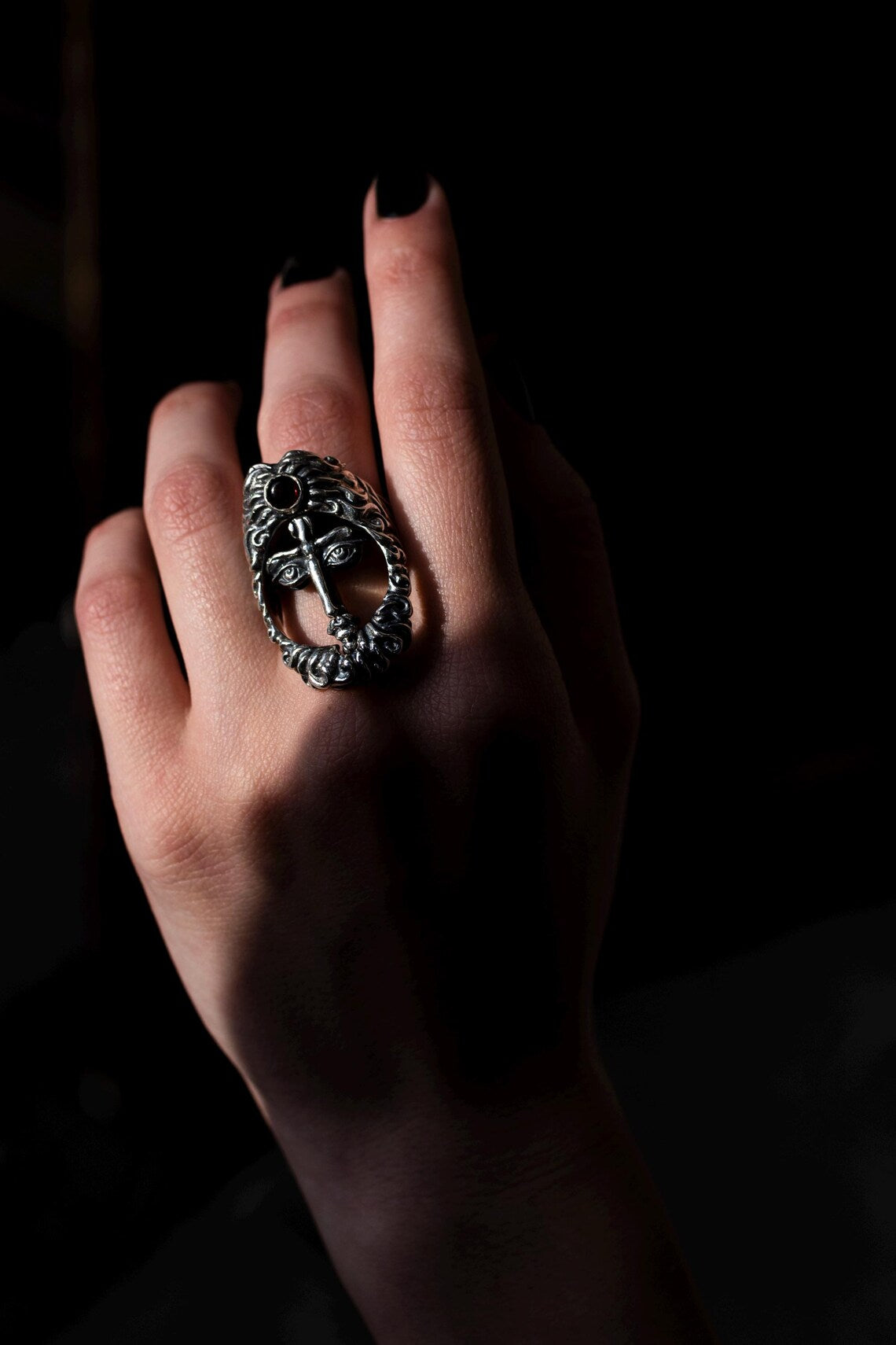 Two-Face Garnet Silver Ring