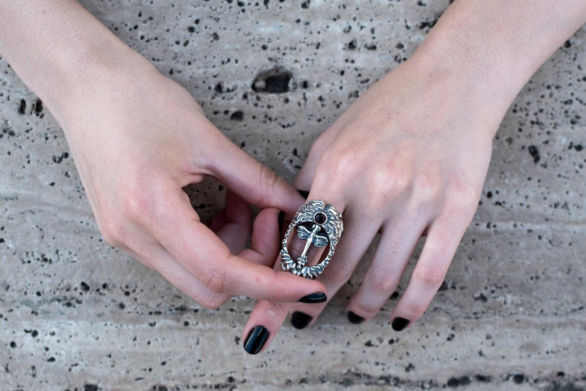 Two-Face Garnet Silver Ring