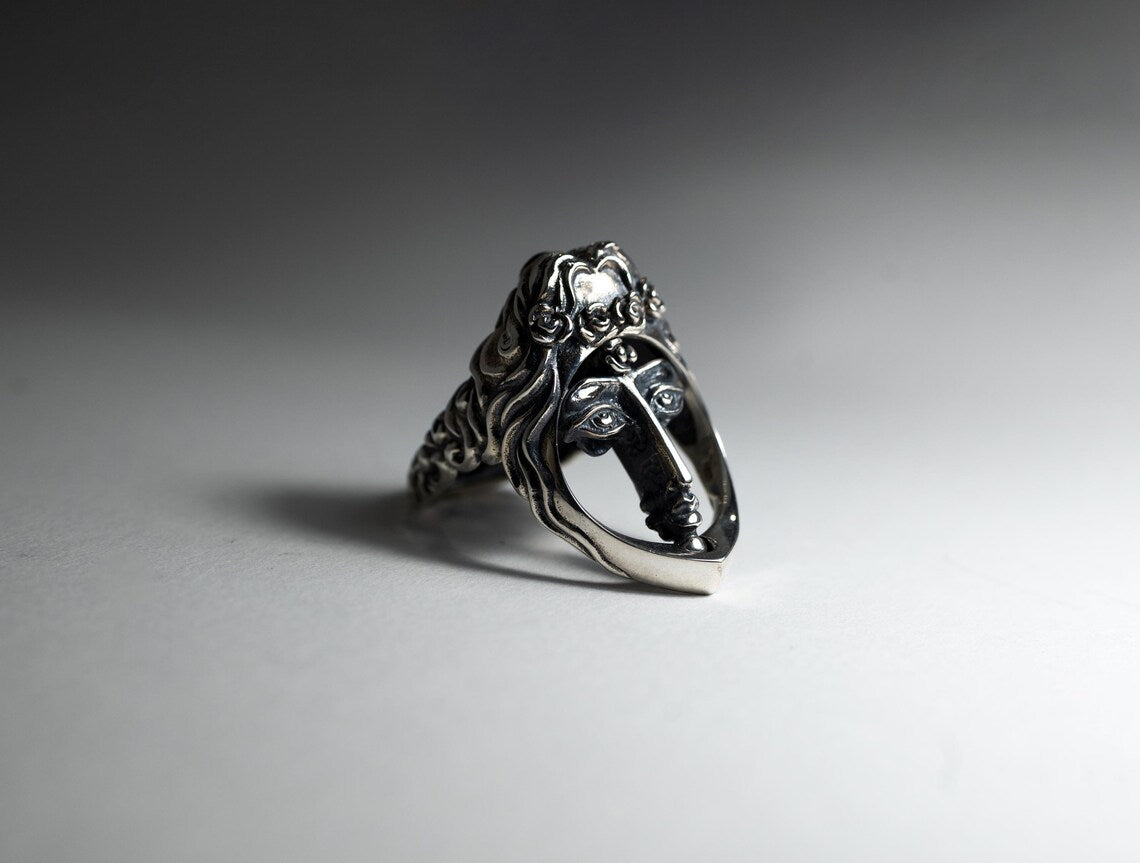 Sterling Silver Two-Face Transformer Ring with Garnet – Adjustable Statement Ring for Men & Women
