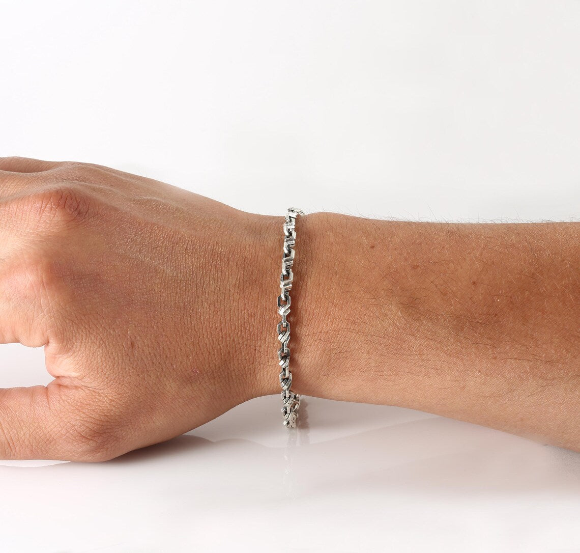 Polished anchor cable silver necklace