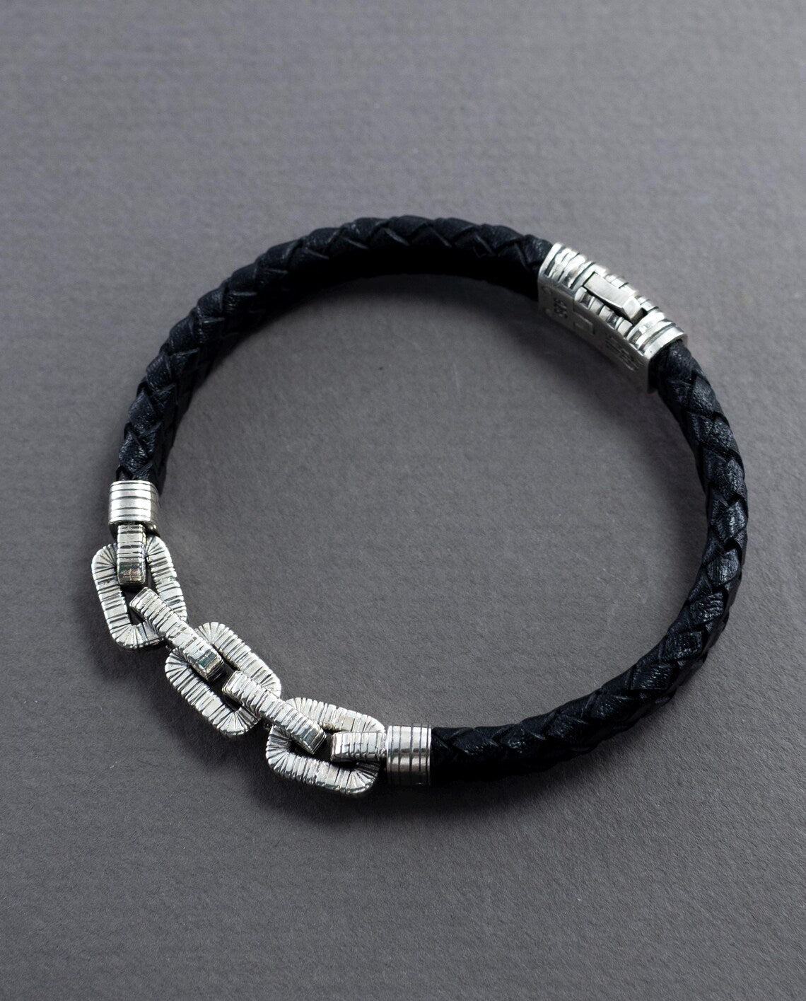 Braided leather bracelet for men