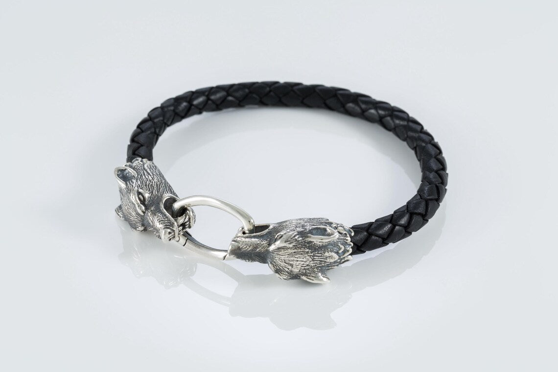 Sterling silver wolf cuff bracelet