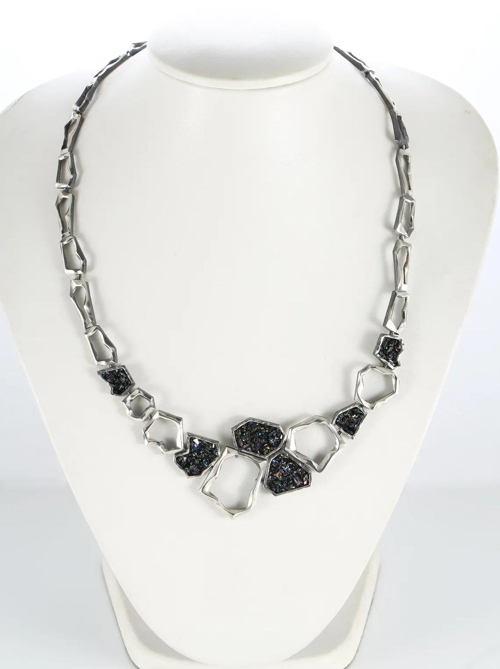 Handcrafted Earth Element Jewelry Set in Sterling Silver with Rainbow Carborundum
