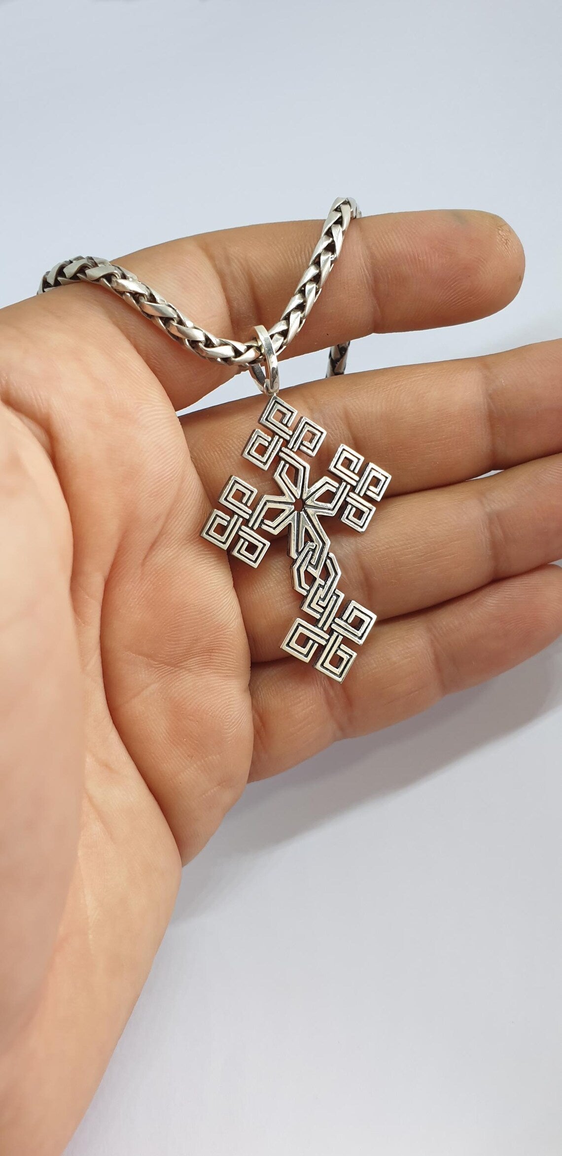 Ornamental sterling silver cross pendant