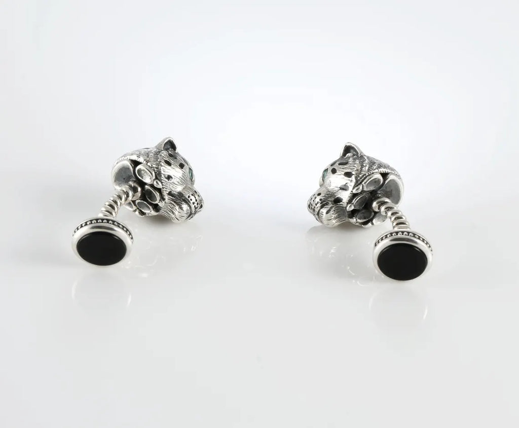 Leopard Head Silver Cufflinks