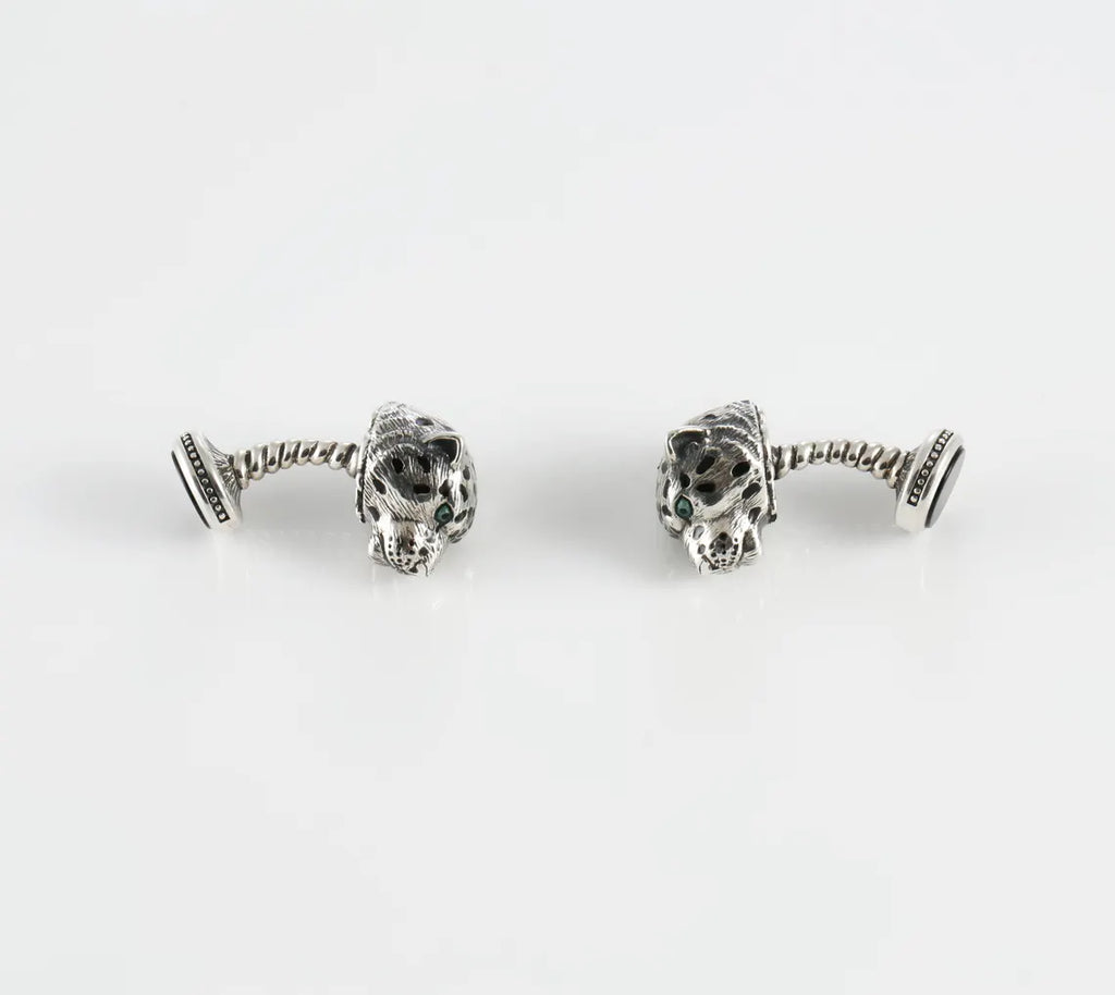 Leopard Head Silver Cufflinks