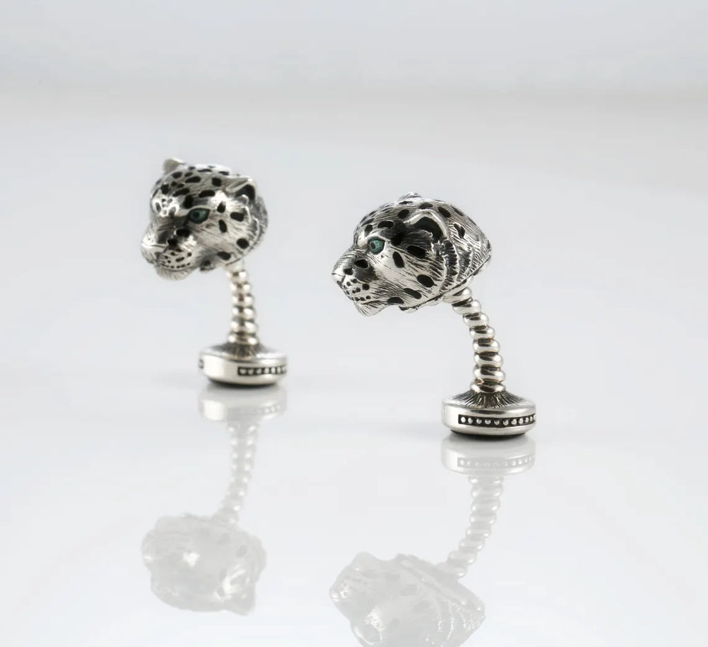 Handmade sterling silver leopard head cufflinks