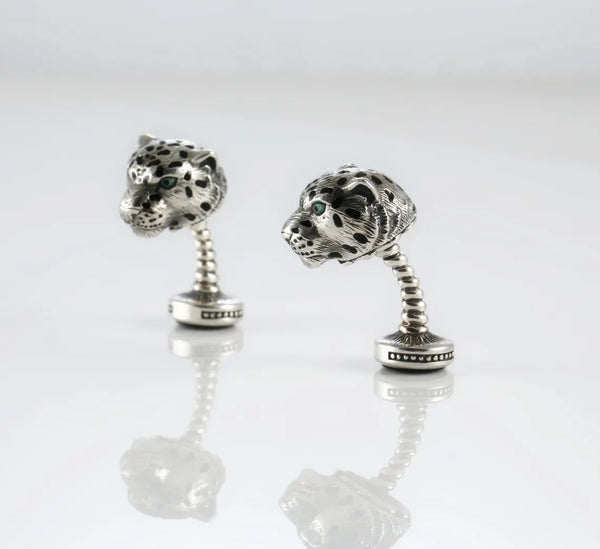 Handmade sterling silver leopard head cufflinks