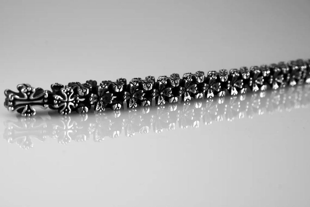 Sterling Silver Gothic Cross Bracelet – Heavy 925 Silver Chain