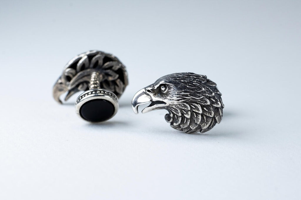 Handmade sterling silver eagle head cufflinks