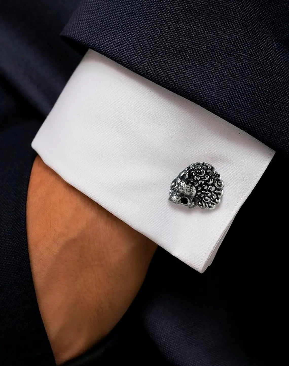 Lion cufflinks with black onyx