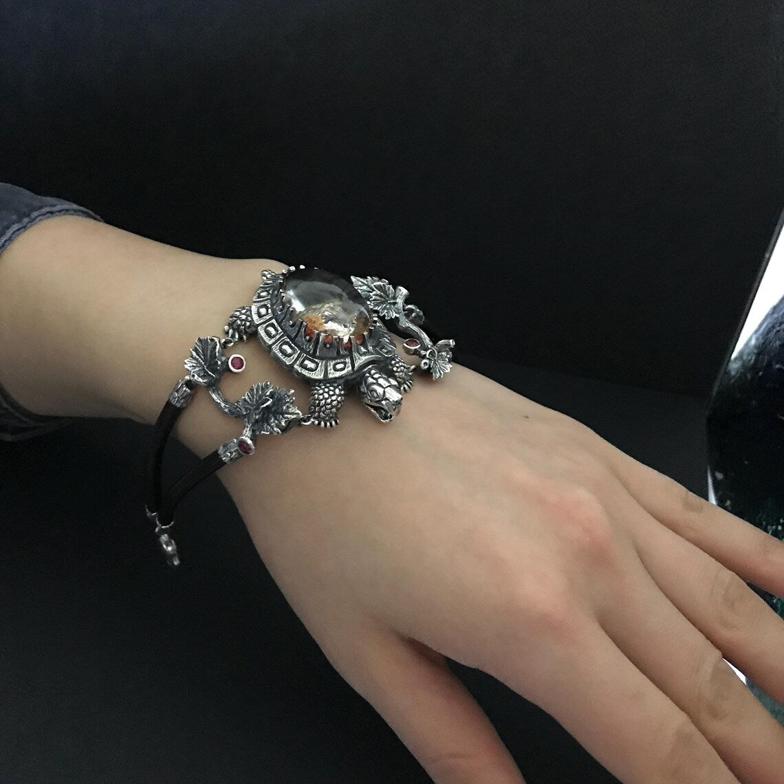 Handmade silver turtle bracelet