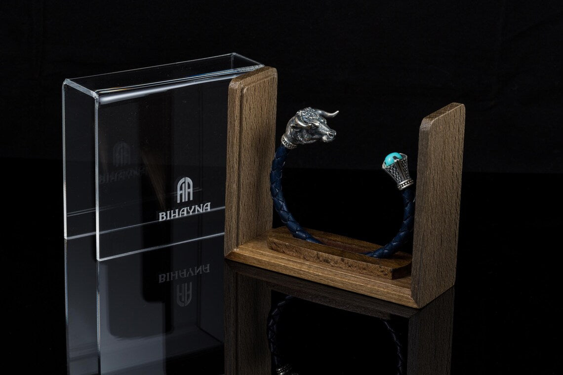 Bull head leather bracelet for men