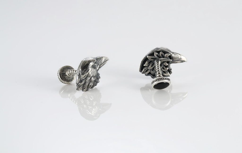 Sterling silver crow cufflinks