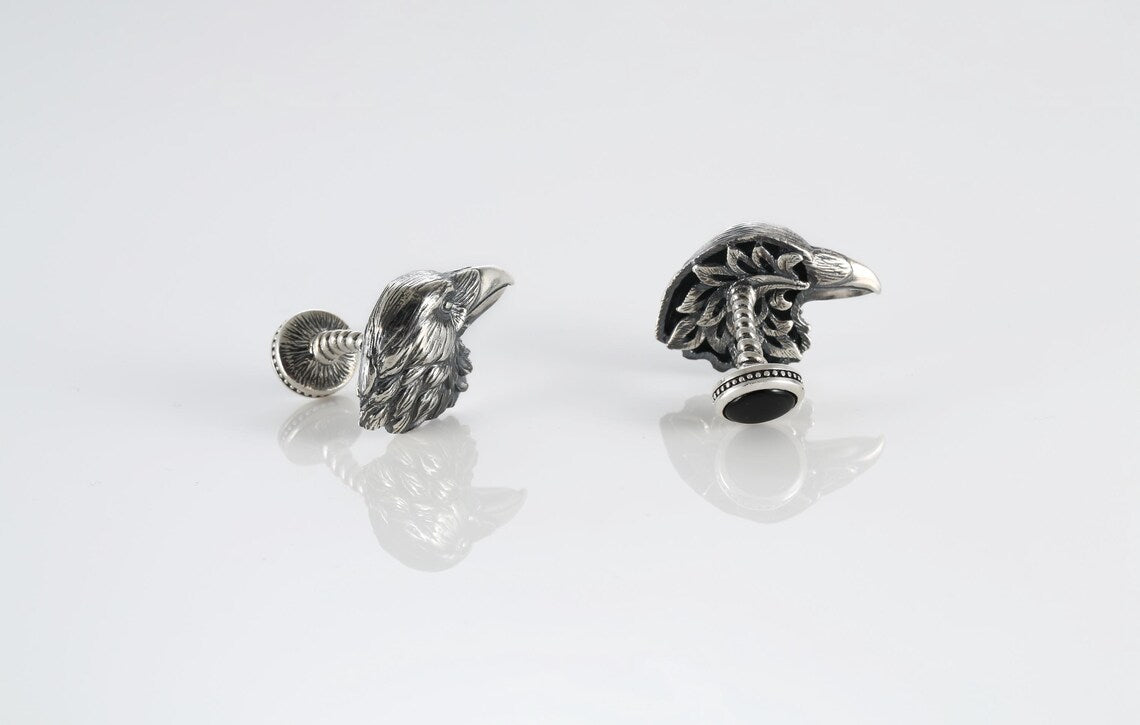 Sterling silver crow cufflinks