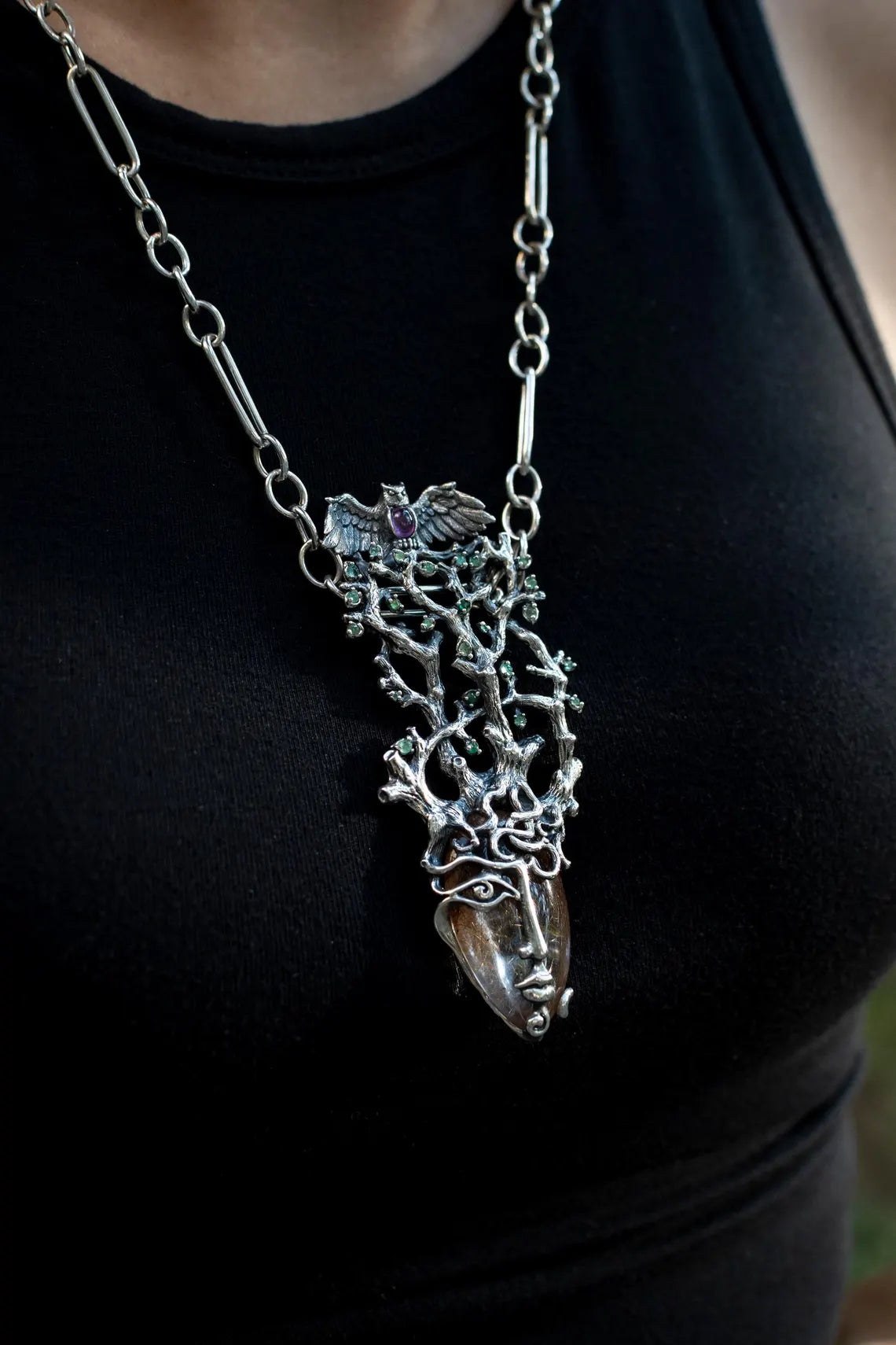 Woodland fairy necklace close-up