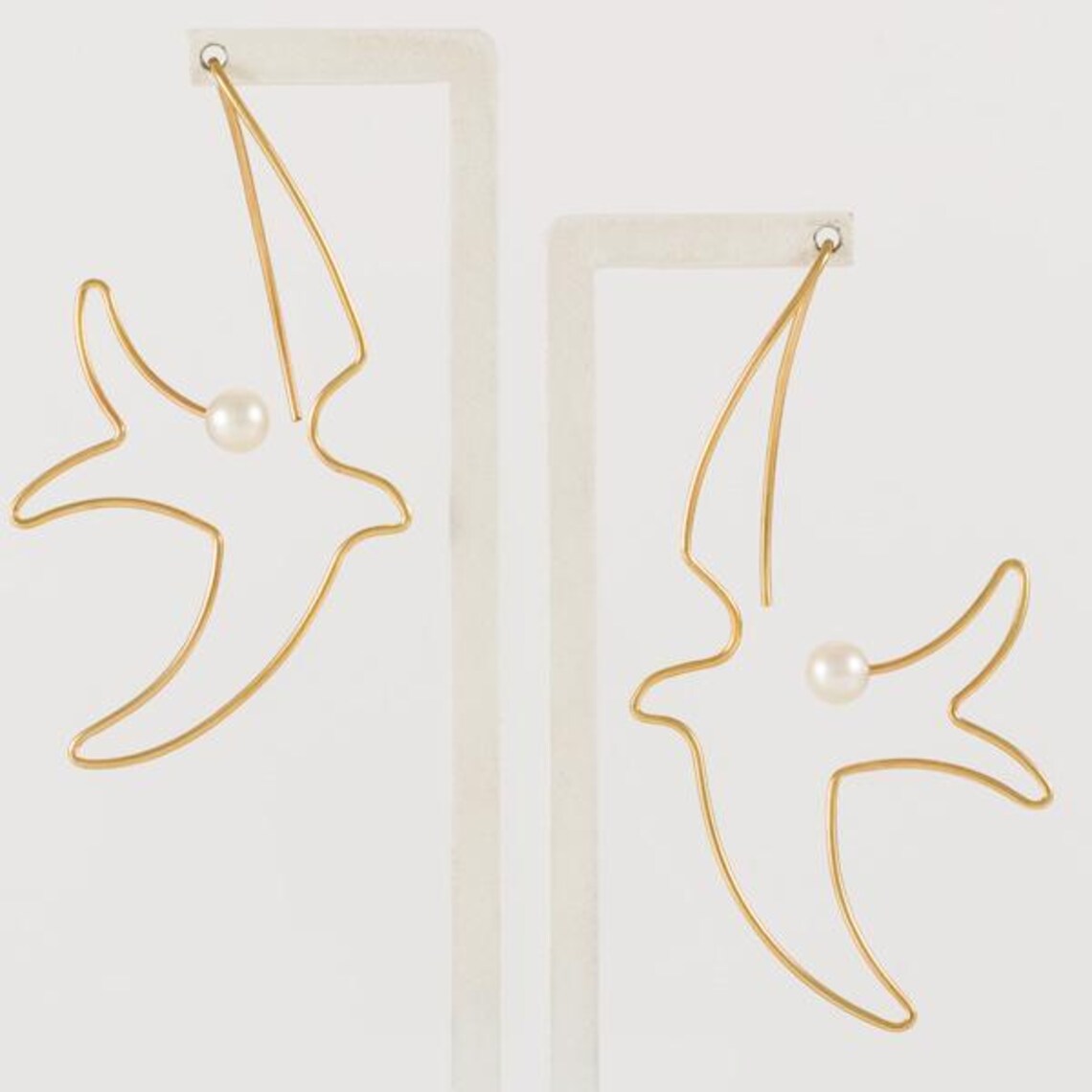 Handcrafted Sterling Silver Bird Earrings with Pearls – Minimalist Dangle Jewelry