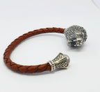 Mens silver and leather bracelet