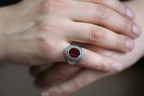 Sterling silver red enamel signet ring for men