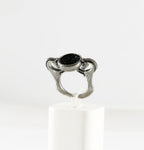 Double horse head ring with iridescent druzy accent