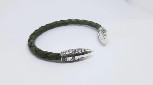 Bullet Leather Bracelet – Sterling Silver Viking Cuff for Men
