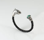 Handmade fish head silver bracelet close-up