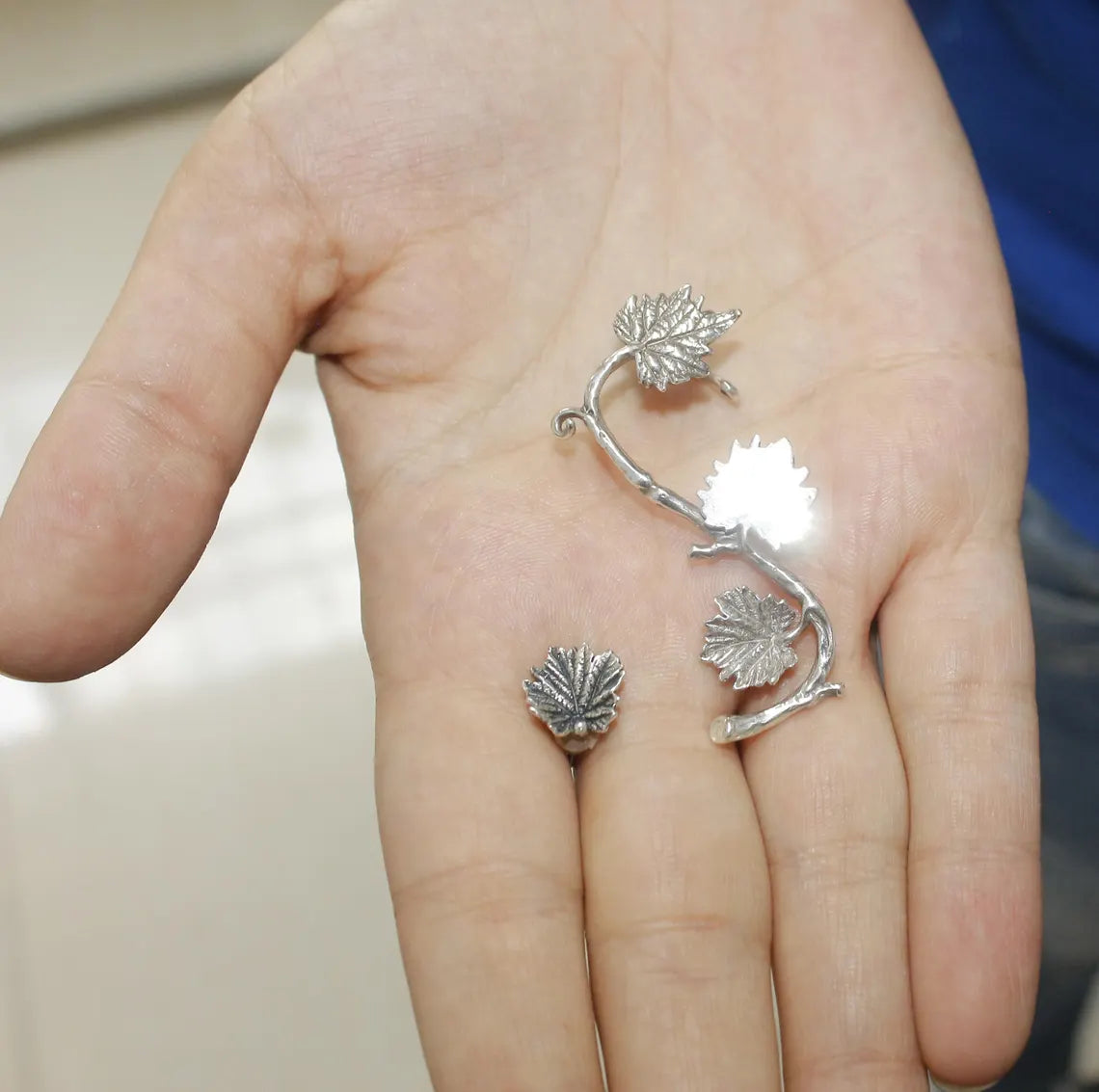 Vine Leaf Silver Ear Cuff