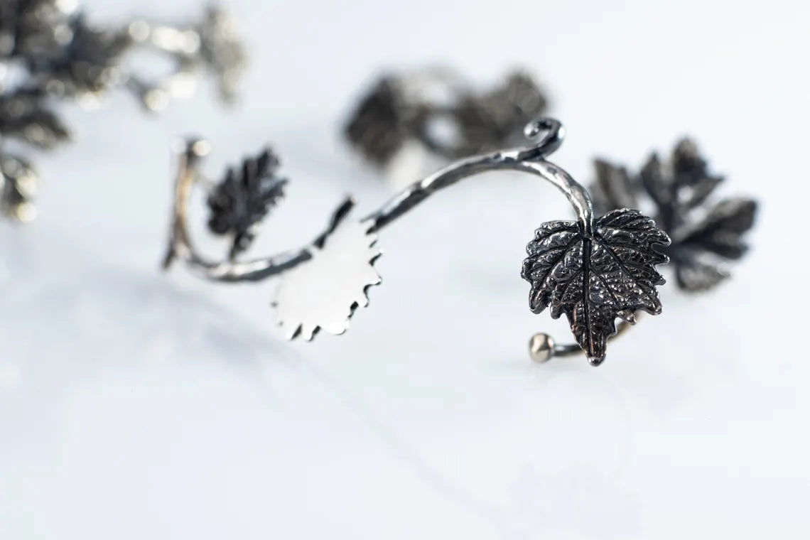 Vine Leaf Silver Ear Cuff