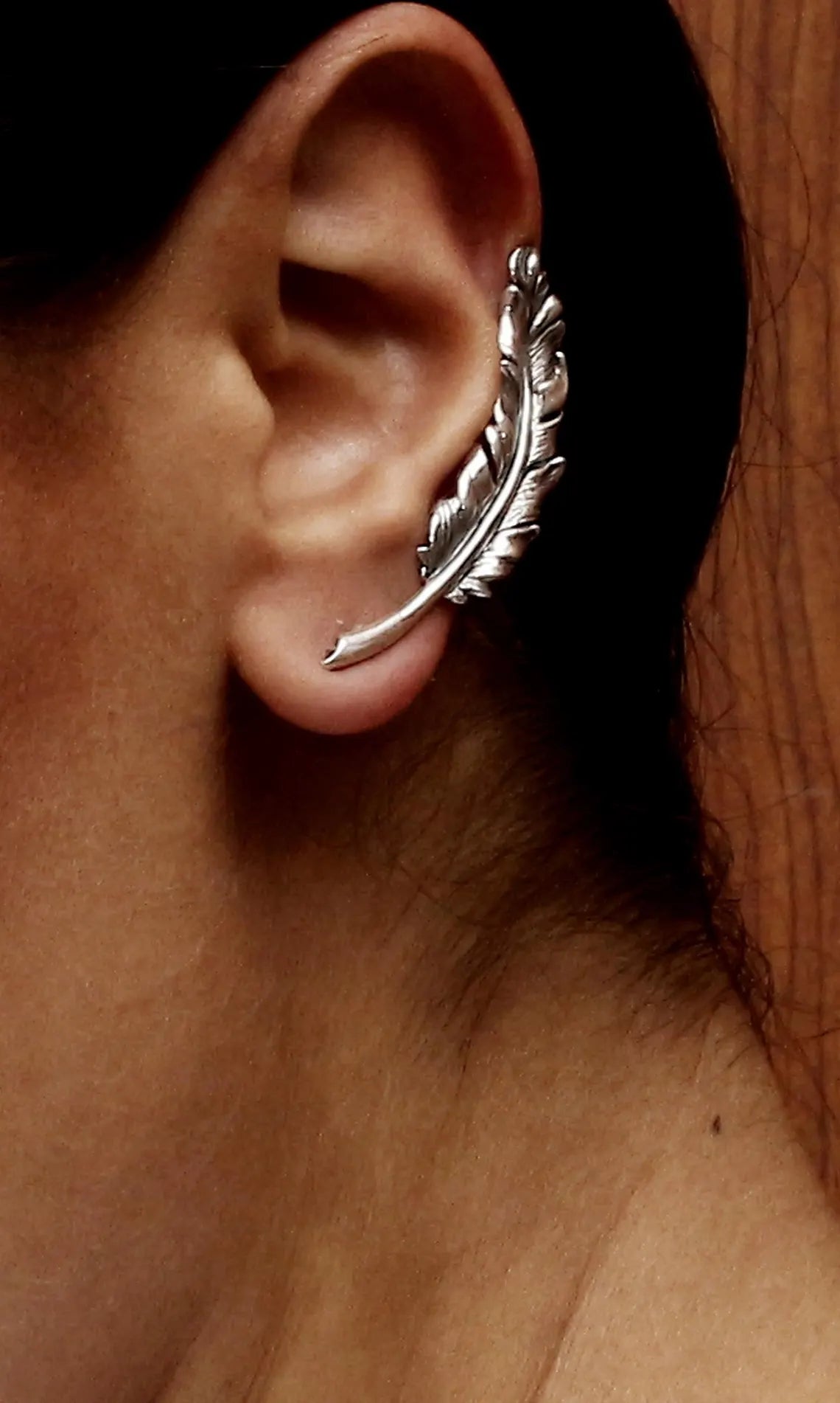 Oxidized feather ear cuff for cartilage