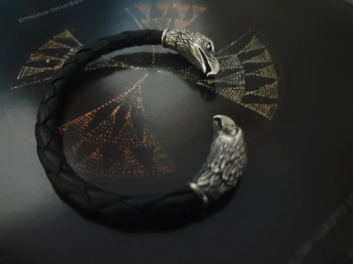 Braided leather eagle bracelet detail