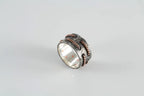 Handmade rustic sterling silver and copper men’s ring wide band