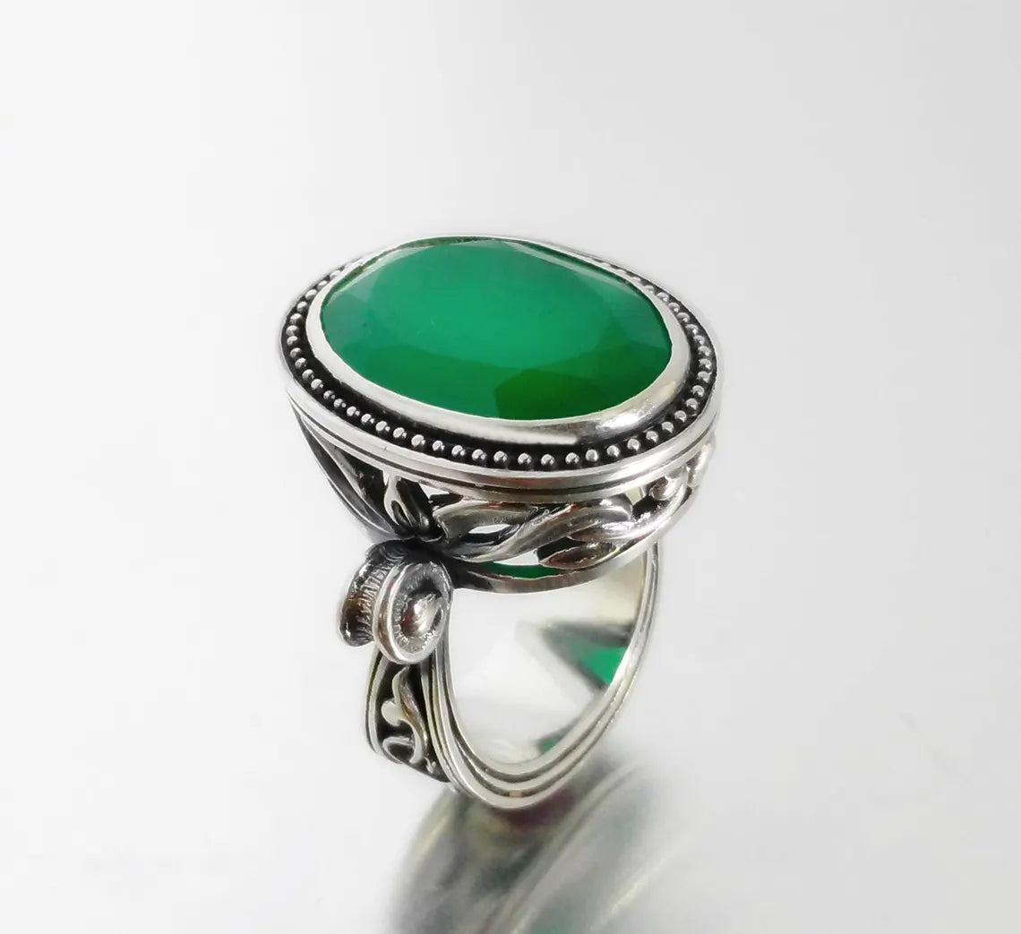 Antique filigree statement ring in solid 925 sterling silver