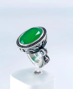 Handmade vintage sterling silver ring with green and red quartz